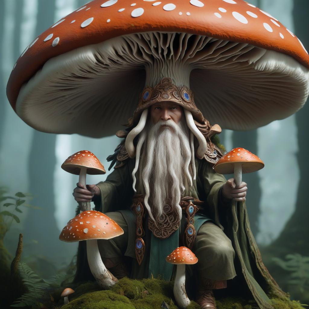  breathtaking humanoid mushroom, druid . award winning, professional, highly detailed, hkmagic