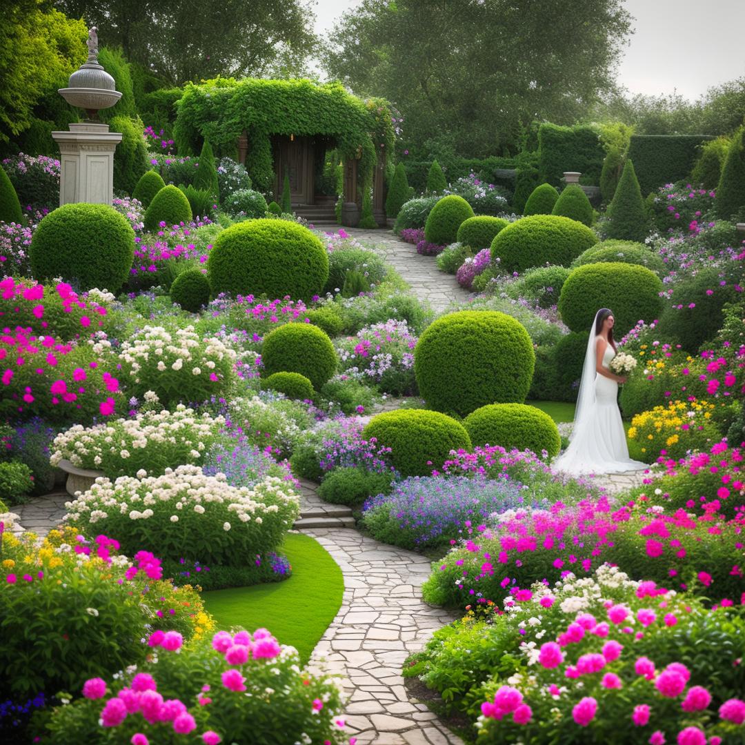  a beautiful garden with flowers hyperrealistic, full body, detailed clothing, highly detailed, cinematic lighting, stunningly beautiful, intricate, sharp focus, f/1. 8, 85mm, (centered image composition), (professionally color graded), ((bright soft diffused light)), volumetric fog, trending on instagram, trending on tumblr, HDR 4K, 8K