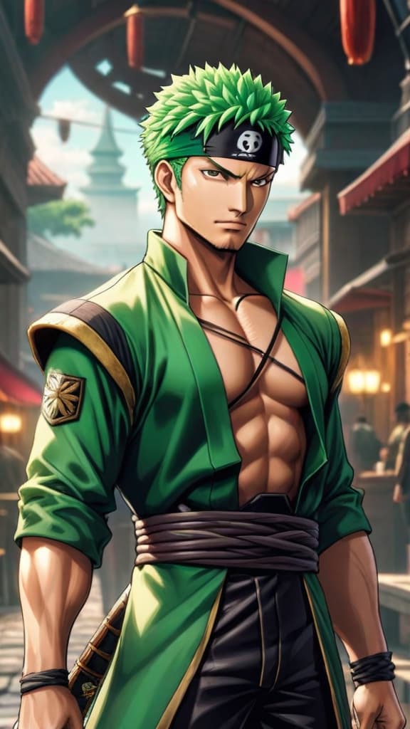  anime art: zoro trains to surpass mihawk in a world where dreams are meant to be chased. hyperrealistic, full body, detailed clothing, highly detailed, cinematic lighting, stunningly beautiful, intricate, sharp focus, f/1. 8, 85mm, (centered image composition), (professionally color graded), ((bright soft diffused light)), volumetric fog, trending on instagram, trending on tumblr, HDR 4K, 8K