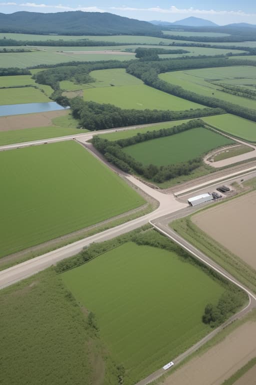  an advanced, harmonious scene of rural development with a large dam in the background, surrounded by lush forests, sustainable agriculture fields, and smart irrigation systems powered by solar panels. farmers are seen using digital devices like tablets to monitor water levels and manage crops. in the background, satellites and drones fly overhead, capturing data for environmental monitoring, while iot sensors are installed near the dam and in the fields. there is collaboration between farmers, government officials, and private sector representatives, symbolizing a strong partnership for water and land management. the environment reflects balance, technology, and nature, under a bright sky, advertising photo,high quality, good proportion, m