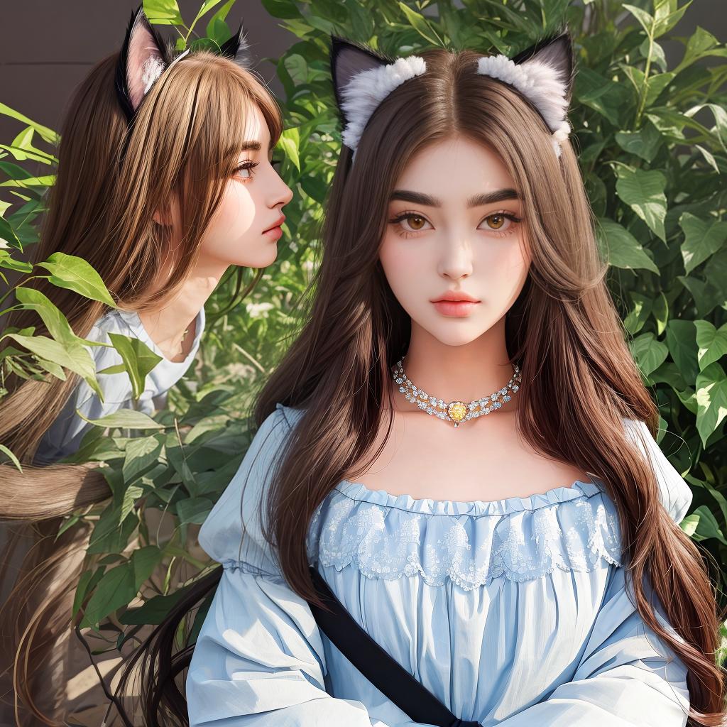  masterpiece, best quality, hot girl, bushy eyebrows, cat ears, royal sister, solid background, higher quality, bust, perfect face, delicate features, long hair