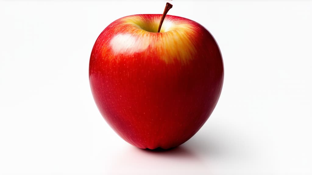  advertising style, stock photo, corporate branding style red apple on a white background ar 16:9 . professional, clean, modern, product focused, commercial, eye catching, minimalist, business oriented, highly detailed