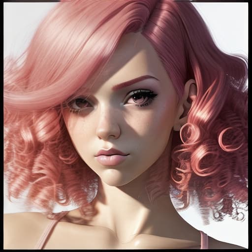  --Style Photoralism, a close up of a woman with pink hair and a red top, short pink hair, cute with short pink hair, huge curly pink hair, curly pink hair, pink short hair, huge pink hair, pink hair, breathtaking ilya kuvshinov, yael shelbia, cgsociety portrait, rose hair, kawaii realistic portrait, hyperrealistic , with pink hair