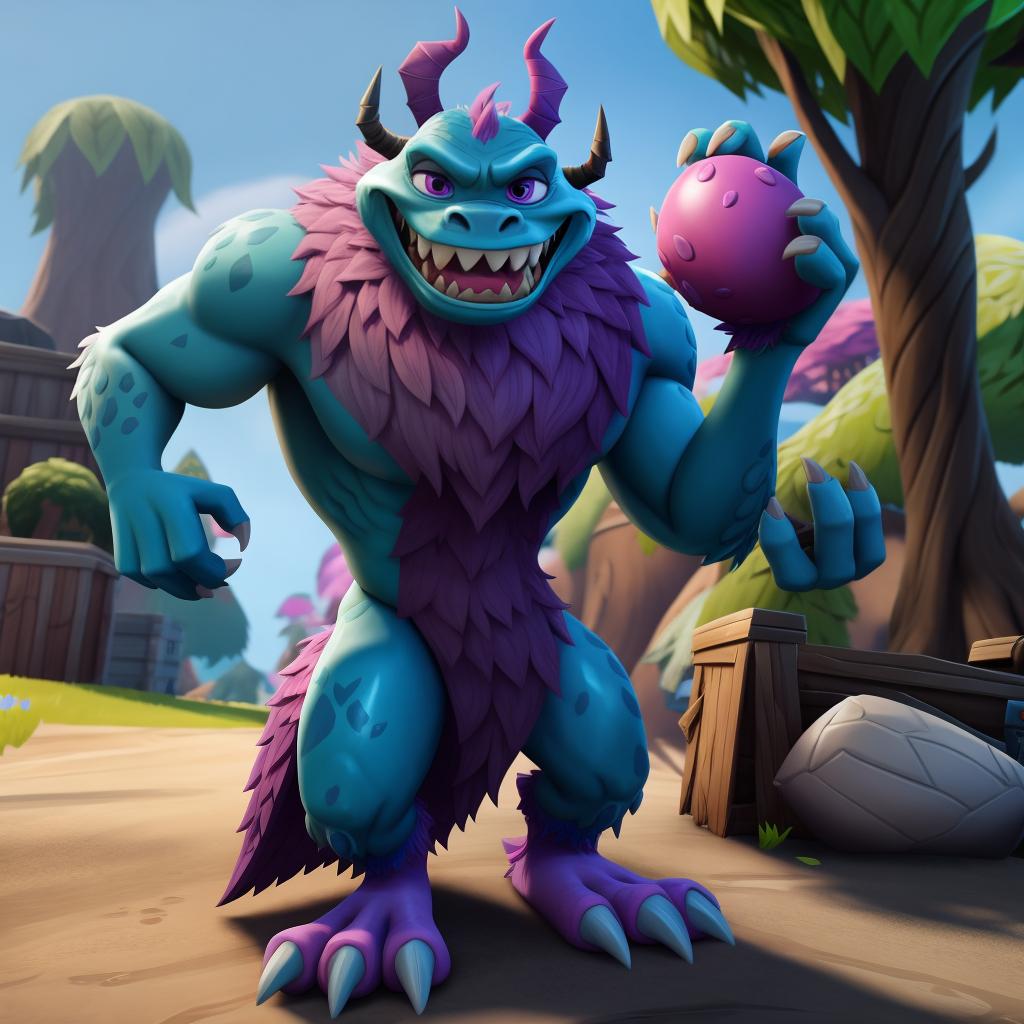  Evil scary Sully (monsters inc, Fortnite), full body, roar, open eyes, masterpiece, 4k, fine details,