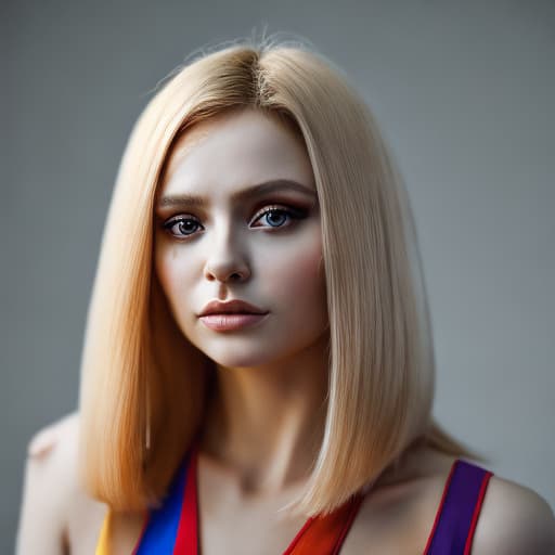 portrait+ style Russian queer TV actress blonde female face