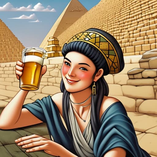  Happy ancient builder of pyramids drinking beer