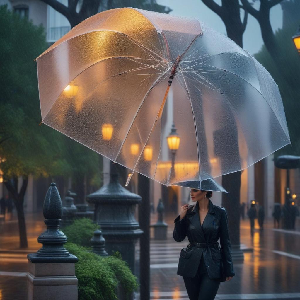  Rain in Madrid, beautiful deserted city landscape hyperrealistic, full body, detailed clothing, highly detailed, cinematic lighting, stunningly beautiful, intricate, sharp focus, f/1. 8, 85mm, (centered image composition), (professionally color graded), ((bright soft diffused light)), volumetric fog, trending on instagram, trending on tumblr, HDR 4K, 8K