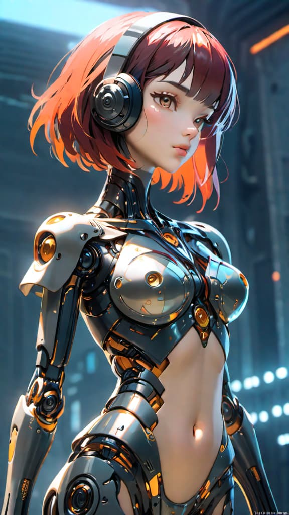  (Masterpiece, best picture quality), Cyberpunk, girl, French bangs, ((metal and transparent shell | splicing robot)), transparent belly:1.1, metal spine:1.2, (Cyber| body paint), aircraft background, dynamic perspective