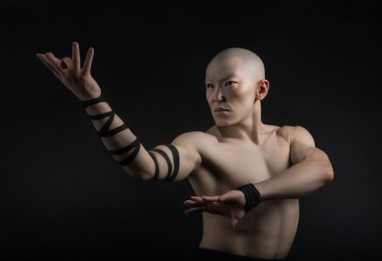  macabre style drawn fantasy monk fighter with regular, natural fingers, with a face like the original image. with a tattoo on the neck in the form of a horizontal black stripe. . dark, gothic, grim, haunting, highly detailed, perfecteyes, perfect hands