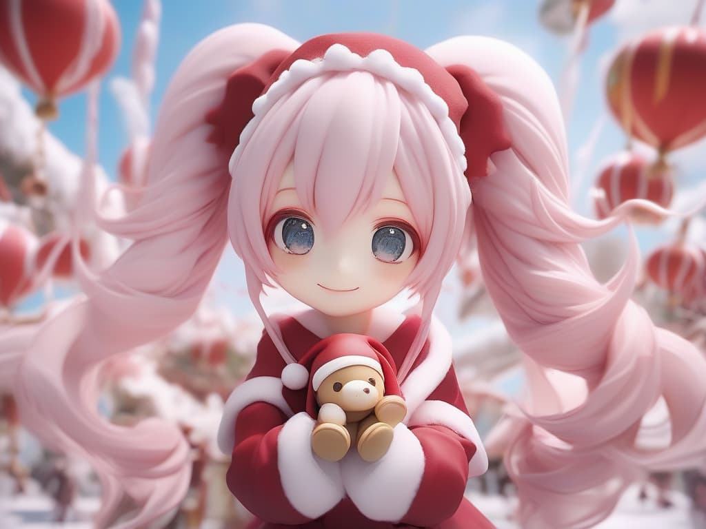  santa cosplay twin tails pink hair color, smile, masterpiece, best quality,8k,ultra detailed,high resolution,an extremely delicate and beautiful,hyper detail