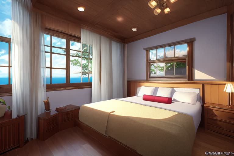  Cozy room in Hawaii, blue sky outside, beach, 3D hyperrealistic, full body, detailed clothing, highly detailed, cinematic lighting, stunningly beautiful, intricate, sharp focus, f/1. 8, 85mm, (centered image composition), (professionally color graded), ((bright soft diffused light)), volumetric fog, trending on instagram, trending on tumblr, HDR 4K, 8K