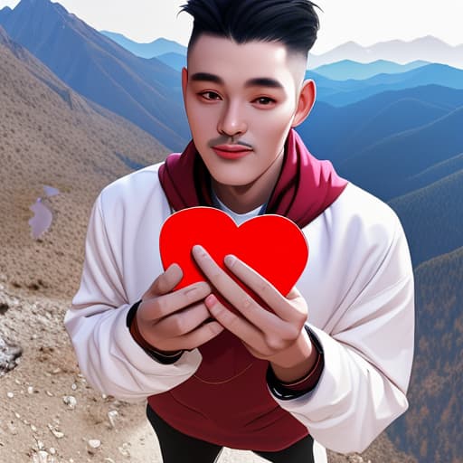  Bonuz GH holding a heart in his hands on a mountain