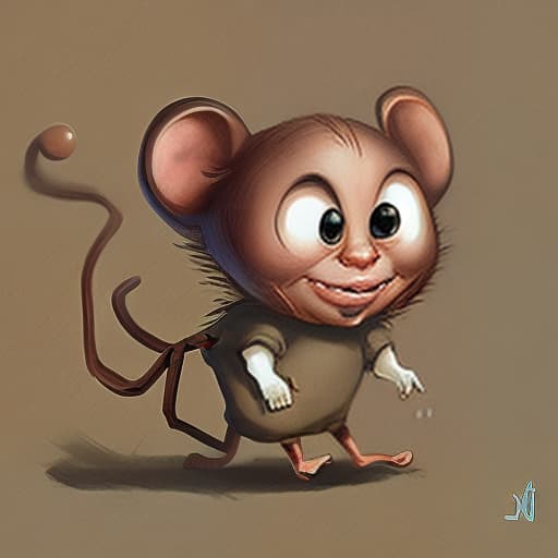  mousewalker walks the field, big head, big eyes, caricature, a caricature, digital rendering, (figurativism:0.8)