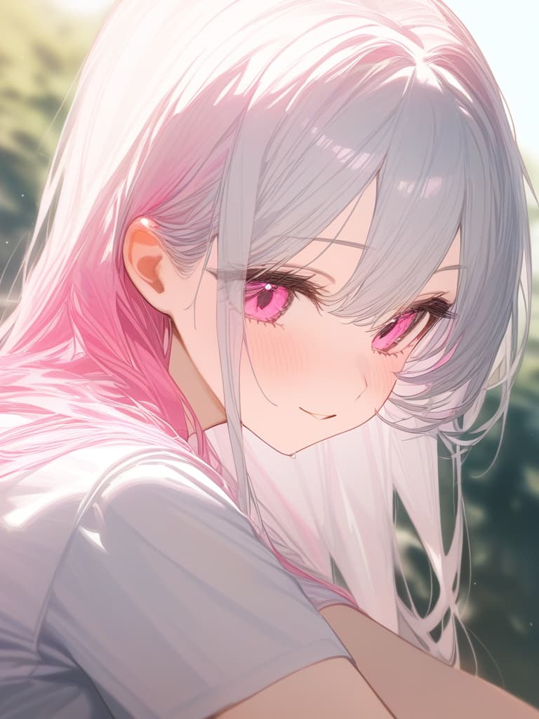  girls, white hair, pink, pink gradation hair color, cute face, pink eyes, dress, straight hair, masterpiece, best quality,8k,ultra detailed,high resolution,an extremely delicate and beautiful,hyper detail