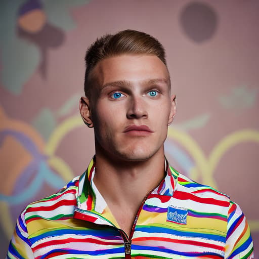 portrait+ style Russian LGBT queer summer Olympics athlete blonde hunk dude face