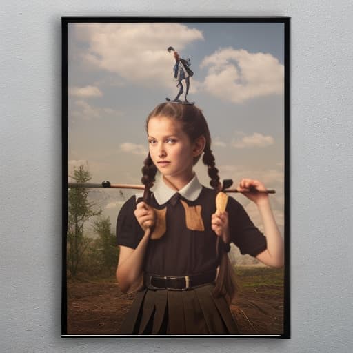 dvarchmodern crazy schoolgirl with a beautiful face two pigtails in a black school uniform on a truck waving a magic wand, dirty forest road, summer, magic, photorealistic, 4k, dynamic, action packed, thrilling, by neil leifer, walter iooss jr., bob martin, eadweard muybridge, robert capa