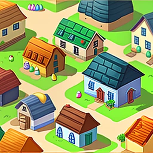  isometric, game, town, old farmer, spring, easter, event, colored eggs, decoration on buildings, five houses