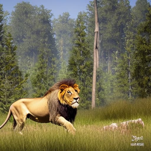  a lion was sleeping in forest but rat was disturbed hyperrealistic, full body, detailed clothing, highly detailed, cinematic lighting, stunningly beautiful, intricate, sharp focus, f/1. 8, 85mm, (centered image composition), (professionally color graded), ((bright soft diffused light)), volumetric fog, trending on instagram, trending on tumblr, HDR 4K, 8K