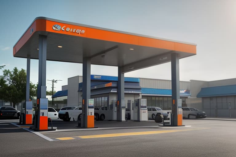  Orange, gray, and blue gas stations. hyperrealistic, full body, detailed clothing, highly detailed, cinematic lighting, stunningly beautiful, intricate, sharp focus, f/1. 8, 85mm, (centered image composition), (professionally color graded), ((bright soft diffused light)), volumetric fog, trending on instagram, trending on tumblr, HDR 4K, 8K