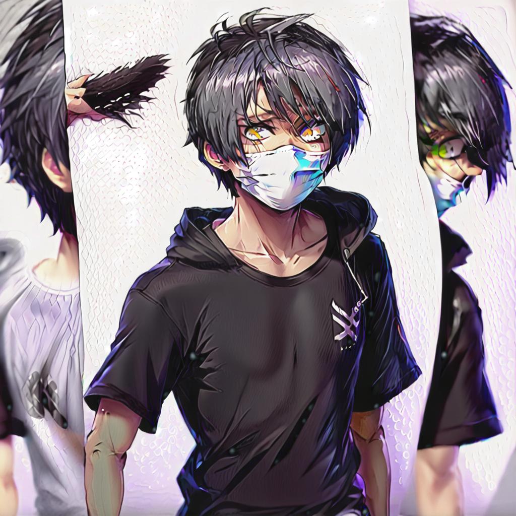  anime artwork anime sketch. a guy with dull mask of happiness on his face. gray eyes. slender body. bandaged forearms. black t shirt. short black hair. looking at the viewer. simple gray background. 4k. 8k. 16k. high resolution. hdr. high quality. insane detalisation . anime style, key visual, vibrant, studio anime, highly detailed, perfecteyes