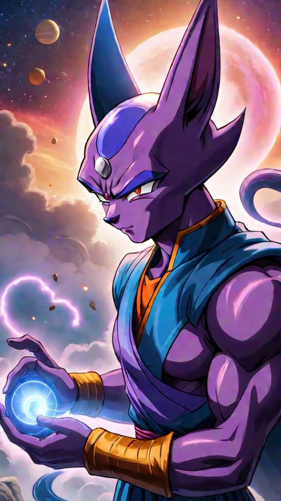  an anime art depicting a discussion among gods like beerus and belmod about their strength in dragon ball super. hyperrealistic, full body, detailed clothing, highly detailed, cinematic lighting, stunningly beautiful, intricate, sharp focus, f/1. 8, 85mm, (centered image composition), (professionally color graded), ((bright soft diffused light)), volumetric fog, trending on instagram, trending on tumblr, HDR 4K, 8K