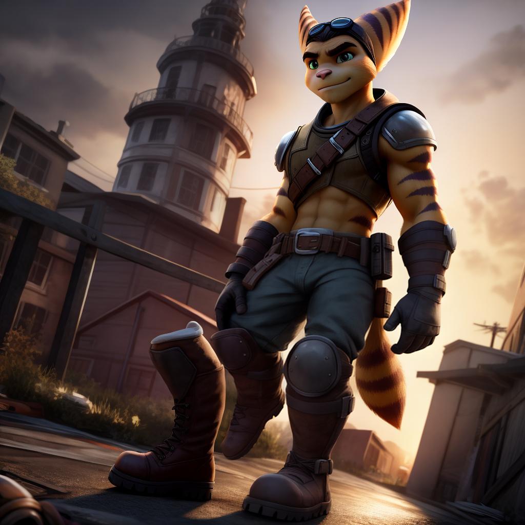  ratchet and clank (dying light), full body, gloves, clothes, boots vs night hunter (dying light), open eyes, masterpiece, 4k, fine details,