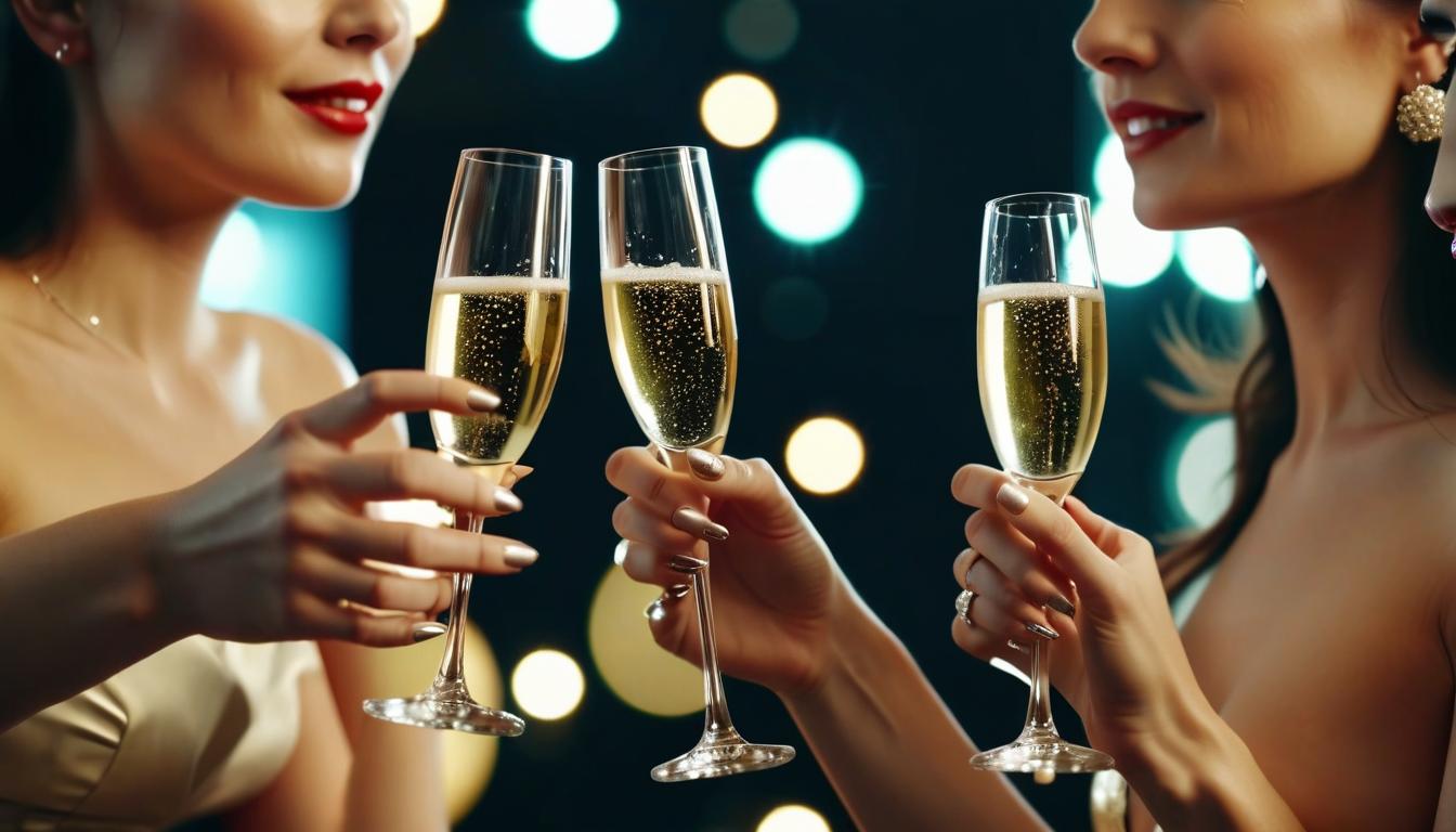  cinematic photo three naked women in high heeled shoes drink champagne . 35mm photograph, film, bokeh, professional, 4k, highly detailed, perfect hands