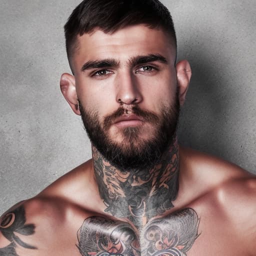 portrait+ style MMA star queer brunette hunk dude face