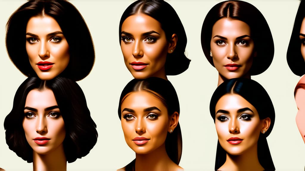  different beauty. set of different female heads of different ages on a light background. ar 16:9, (natural skin texture), highly detailed face, depth of field, hyperrealism, soft light, muted colors