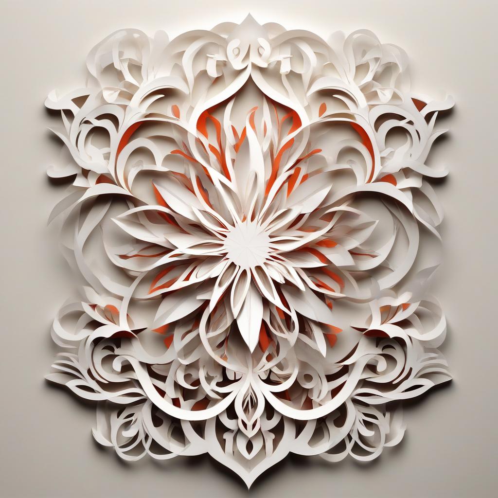  kirigami representation of fireless . 3d, paper folding, paper cutting, japanese, intricate, symmetrical, precision, clean lines, t shirt design