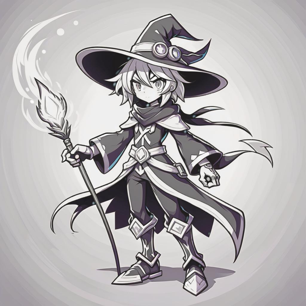  line art drawing mage character from platformer game, same nightmare. anime style . professional, sleek, modern, minimalist, graphic, line art, vector graphics