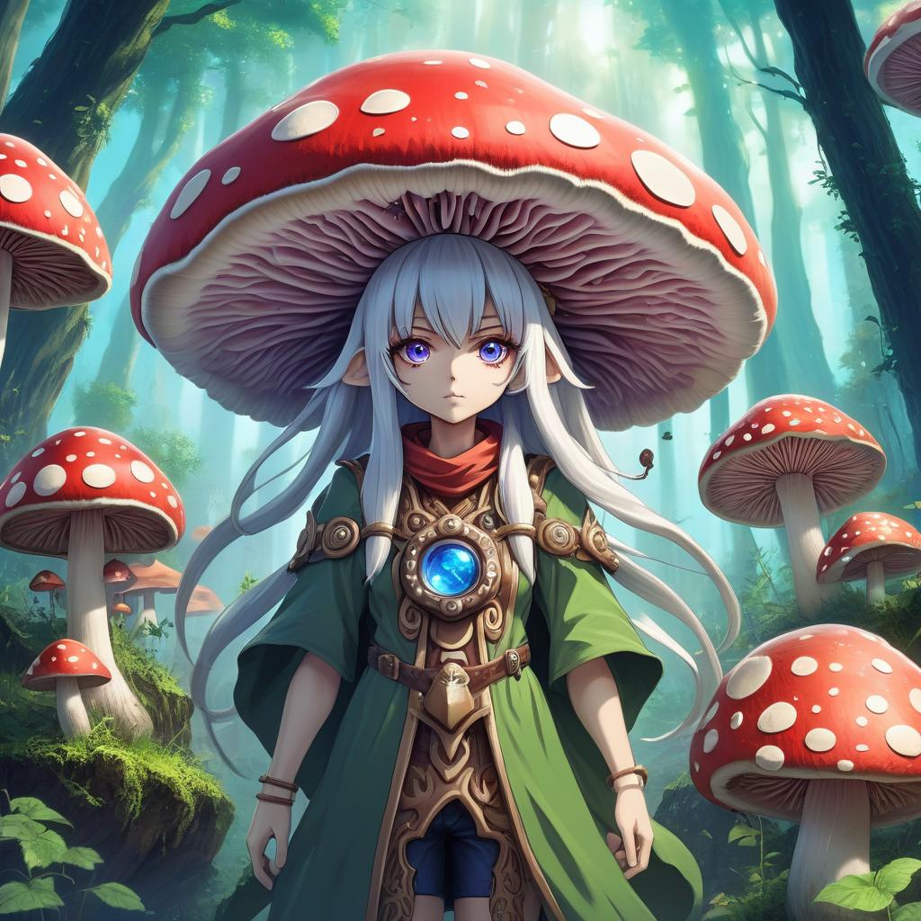  anime artwork humanoid mushroom, druid . anime style, key visual, vibrant, studio anime, highly detailed, hkmagic