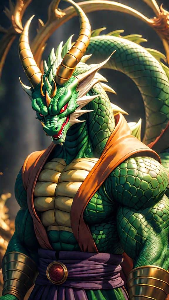  anime art: shenron from dragon ball z grants a wish, limited to one revival per wish. hyperrealistic, full body, detailed clothing, highly detailed, cinematic lighting, stunningly beautiful, intricate, sharp focus, f/1. 8, 85mm, (centered image composition), (professionally color graded), ((bright soft diffused light)), volumetric fog, trending on instagram, trending on tumblr, HDR 4K, 8K