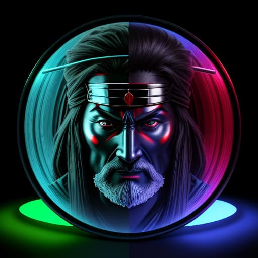  Wizard samurai face with stick in 4K 3DHer eyes are marbles and her is shiny glass. 3D 4K uhd Realistic marblelight shine light spread art glass parts on sky)
