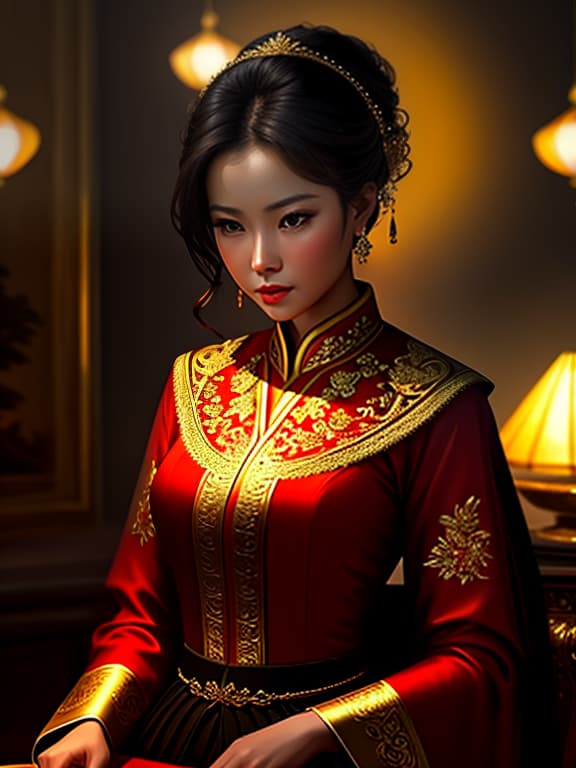  ((masterpiece)), ((best quality)), ((detailed)), ((elegant)), ((enchanting)), ((extraordinary)), woman, vietnamese, vietnamese national, vietnamese woman, oil painting, oil artwork, traditional painting, cinematic lighting, mood lighting, dramatic lighting, cinematic atmosphere, panoramic view, wide angle lens