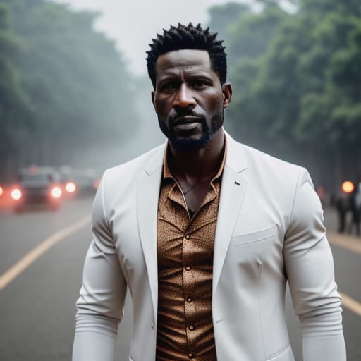  Bobi wine the People's President in Uganda hyperrealistic, full body, detailed clothing, highly detailed, cinematic lighting, stunningly beautiful, intricate, sharp focus, f/1. 8, 85mm, (centered image composition), (professionally color graded), ((bright soft diffused light)), volumetric fog, trending on instagram, trending on tumblr, HDR 4K, 8K