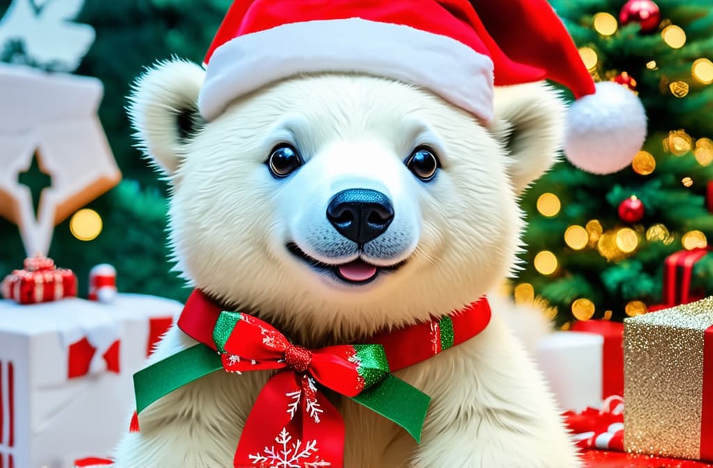  professional detailed photography, cute polar bear christmas ar 3:2, (muted colors, dim colors, soothing tones), (vsco:0.3)