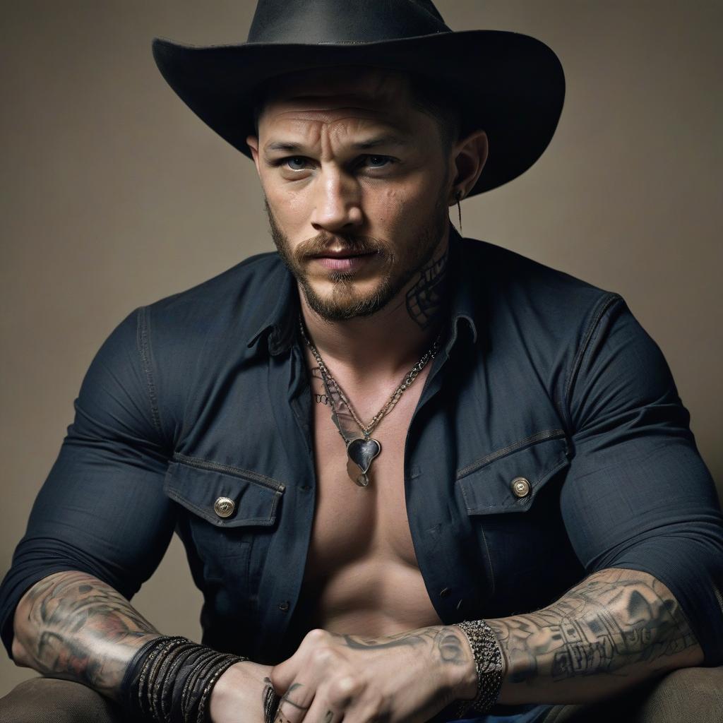  cowboy, tom hardy, tattoo, wearing a hat