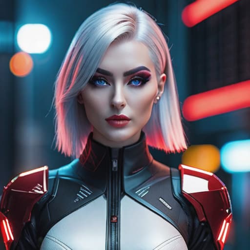  ultra realistic close up portrait ((beautiful pale cyberpunk female with heavy black eyeliner)), blue eyes, shaved side haircut, hyper detail, cinematic lighting, magic neon, dark red city, Canon EOS R3, nikon, f/1.4, ISO 200, 1/160s, 8K, RAW, unedited, symmetrical balance, in-frame, 8K hyperrealistic, full body, detailed clothing, highly detailed, cinematic lighting, stunningly beautiful, intricate, sharp focus, f/1. 8, 85mm, (centered image composition), (professionally color graded), ((bright soft diffused light)), volumetric fog, trending on instagram, trending on tumblr, HDR 4K, 8K