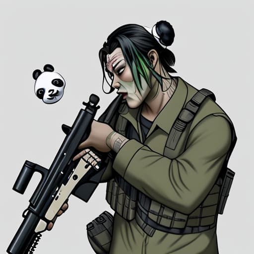  Panda soldier with guns chasing zombies