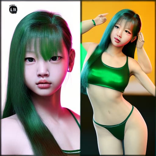 redshift style Jennie Kim as a green-skinned humanoid female from another galaxy