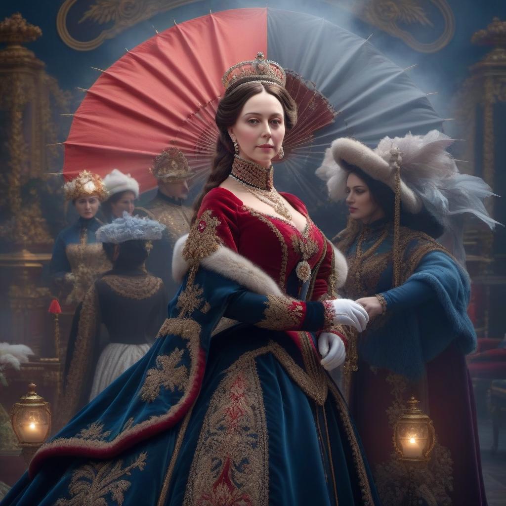  Queen Victoria hyperrealistic, full body, detailed clothing, highly detailed, cinematic lighting, stunningly beautiful, intricate, sharp focus, f/1. 8, 85mm, (centered image composition), (professionally color graded), ((bright soft diffused light)), volumetric fog, trending on instagram, trending on tumblr, HDR 4K, 8K