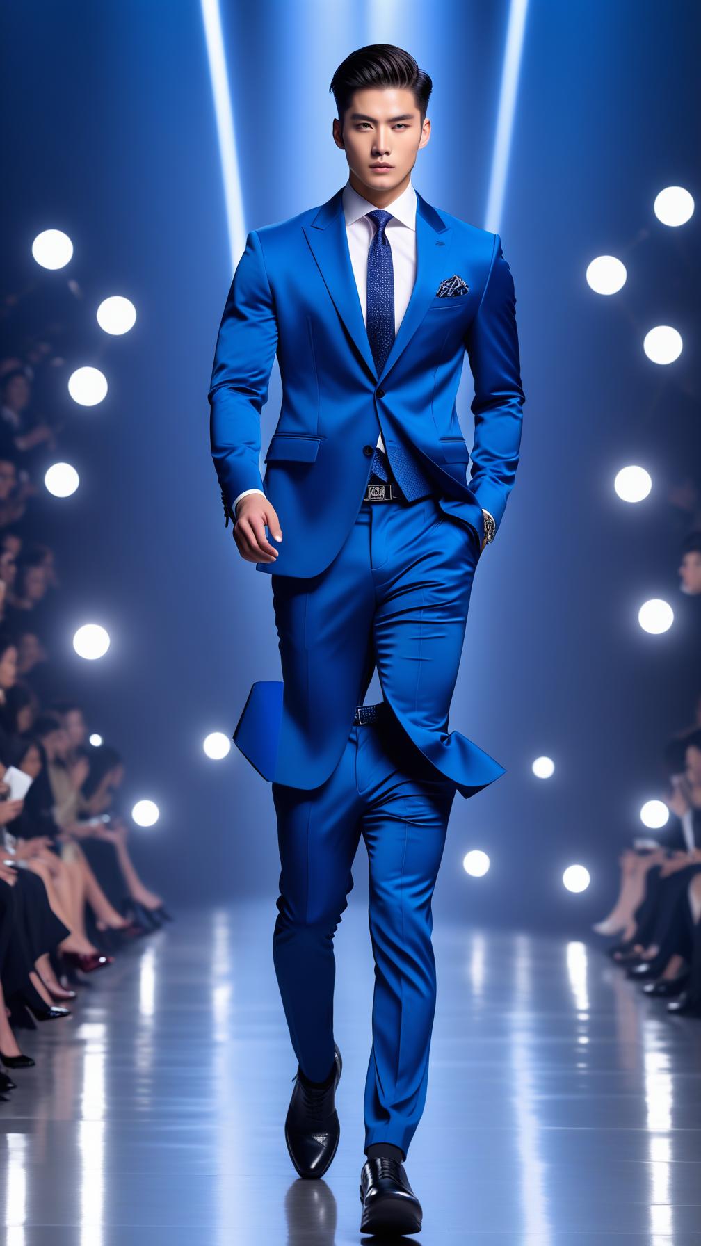  asian, male, suit, runway show, stylish, confident walk, elegant pose, formal attire, fashion model, high fashion, modern outfit, professional lighting, catwalk, fashionable look, trendy clothing, chic style, professional model agency, detailed background ((asian)), ((male)), suit, runway show, stylish, confident walk, elegant pose, formal attire, fashion model, high fashion, modern outfit, professional lighting, catwalk, fashionable look, trendy clothing, chic style, professional model agency, detailed background highly detailed photo, sharp details, best quality, 4k, raw photo, medium shot, 50mm lens, frontal view photo realistic, highly intricate and detailed, masterpiece, ultra high res,photography,8k resolution