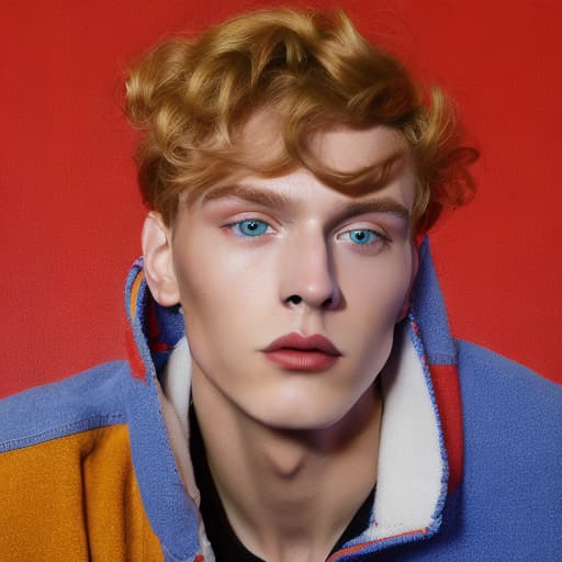 portrait+ style Russian tiktok personality LGBT queer blonde hunk dude face