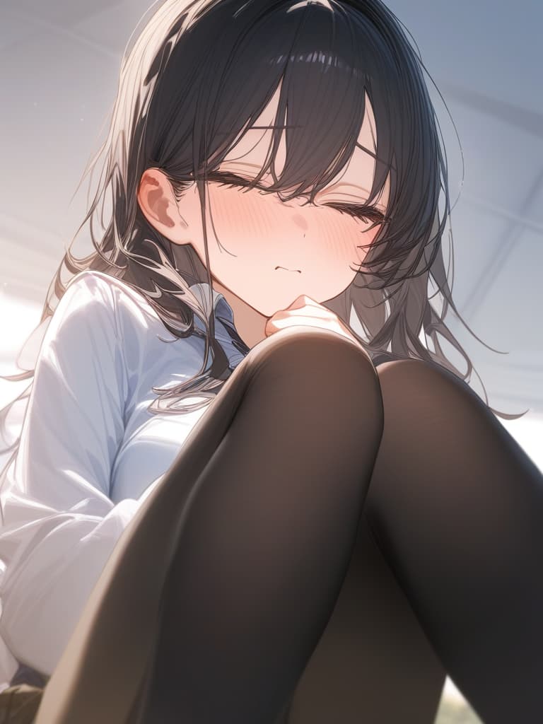  uniform, black tights, shy, summer, masterpiece, best quality,8k,ultra detailed,high resolution,an extremely delicate and beautiful,hyper detail