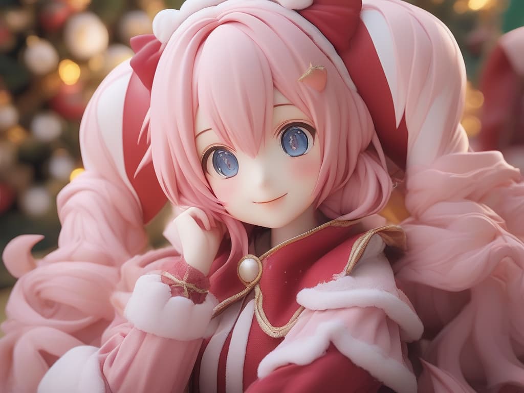  santa cosplay twin tails pink hair color, smile, masterpiece, best quality,8k,ultra detailed,high resolution,an extremely delicate and beautiful,hyper detail