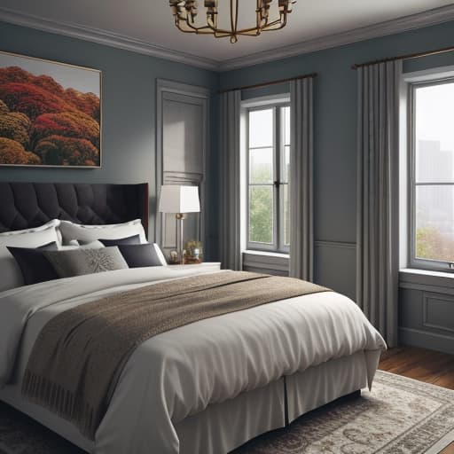  fall cozy bedroom hyperrealistic, full body, detailed clothing, highly detailed, cinematic lighting, stunningly beautiful, intricate, sharp focus, f/1. 8, 85mm, (centered image composition), (professionally color graded), ((bright soft diffused light)), volumetric fog, trending on instagram, trending on tumblr, HDR 4K, 8K