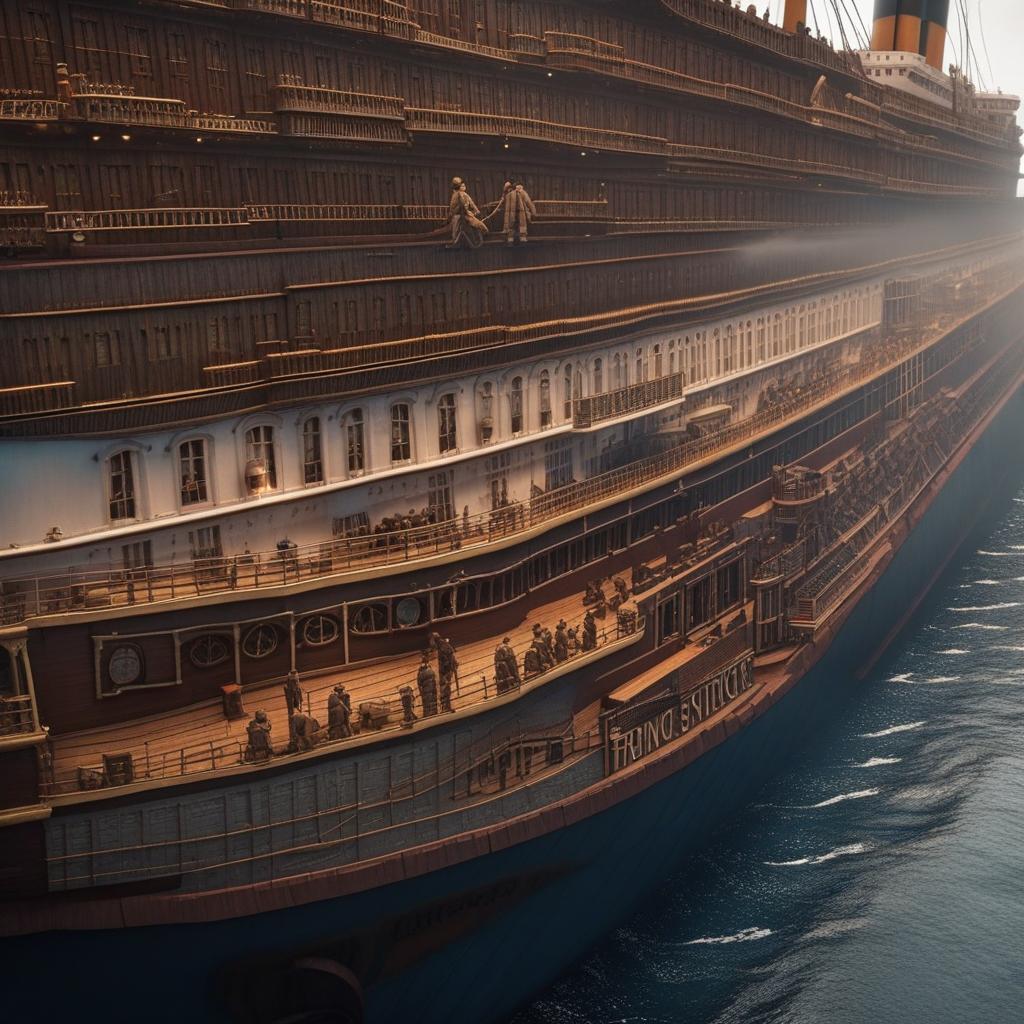  cómo se ve el titanic hyperrealistic, full body, detailed clothing, highly detailed, cinematic lighting, stunningly beautiful, intricate, sharp focus, f/1. 8, 85mm, (centered image composition), (professionally color graded), ((bright soft diffused light)), volumetric fog, trending on instagram, trending on tumblr, HDR 4K, 8K