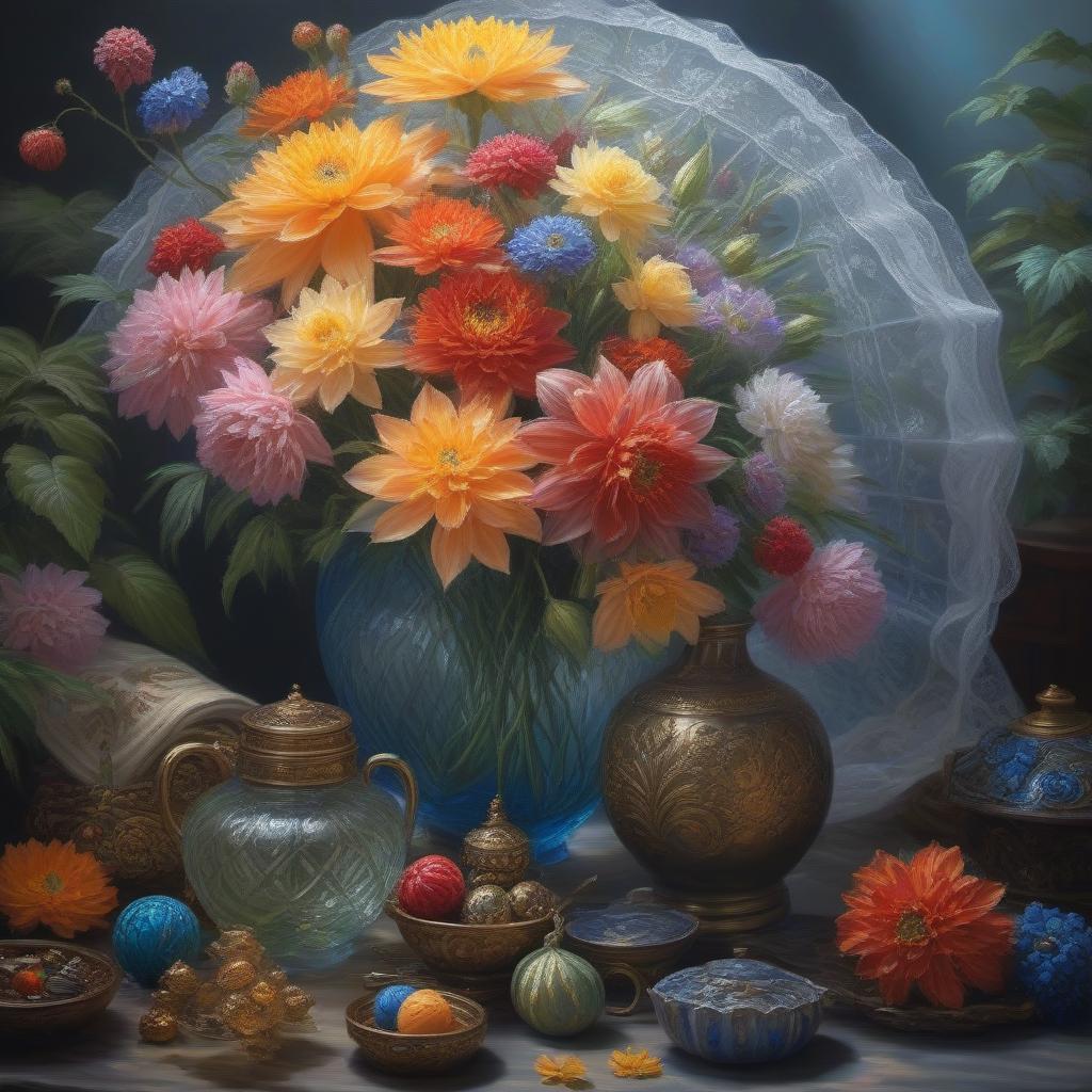  A pile of treasures; a beautiful oil painting in the style of Oscar Claude Monet. hyperrealistic, full body, detailed clothing, highly detailed, cinematic lighting, stunningly beautiful, intricate, sharp focus, f/1. 8, 85mm, (centered image composition), (professionally color graded), ((bright soft diffused light)), volumetric fog, trending on instagram, trending on tumblr, HDR 4K, 8K