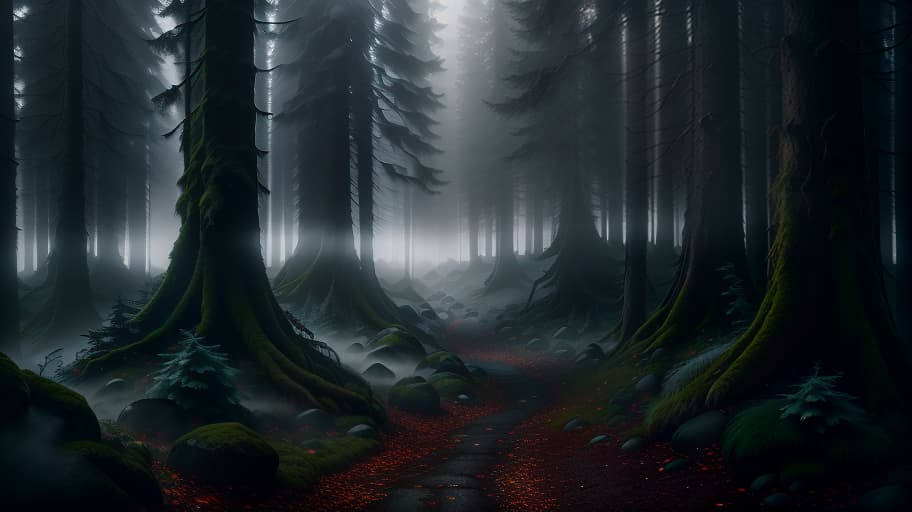  Scandinavian forest, gloomy background, fog, trail, Overland fantasy woodland map, such as a map, a font that is modern and easy to read hyperrealistic, full body, detailed clothing, highly detailed, cinematic lighting, stunningly beautiful, intricate, sharp focus, f/1. 8, 85mm, (centered image composition), (professionally color graded), ((bright soft diffused light)), volumetric fog, trending on instagram, trending on tumblr, HDR 4K, 8K